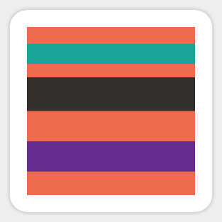 A scarce harmonization of Light Red Ochre, Faded Orange, Purple, Blue/Green and Dark Charcoal stripes. Sticker